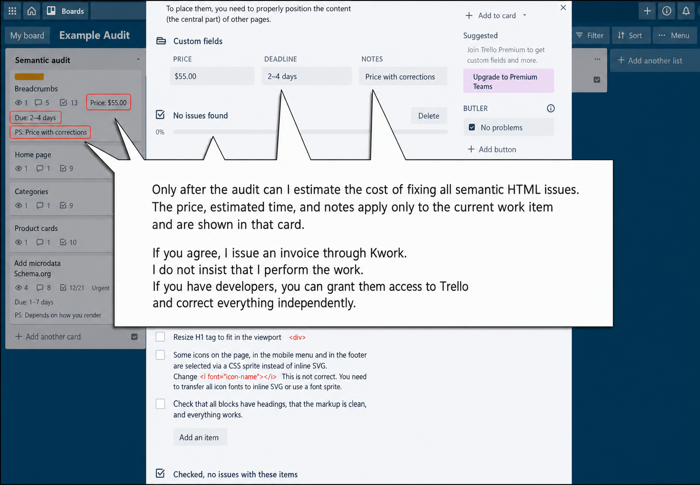 Read price sheet in Trello