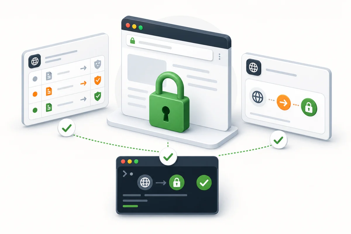 Verifying an HTTP redirect with a browser, online checker and terminal