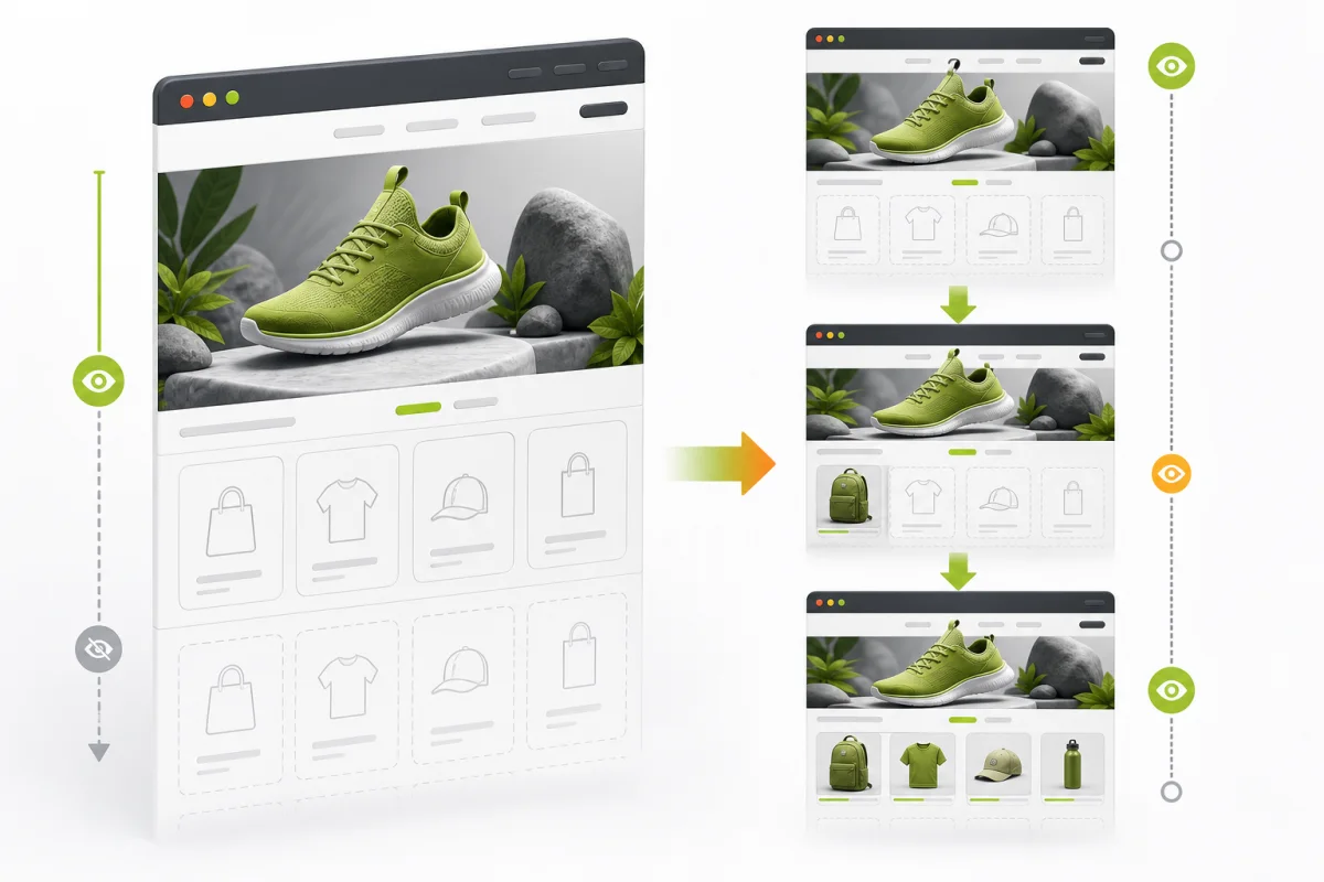 The main page image loads immediately while product cards below the first screen load during scrolling