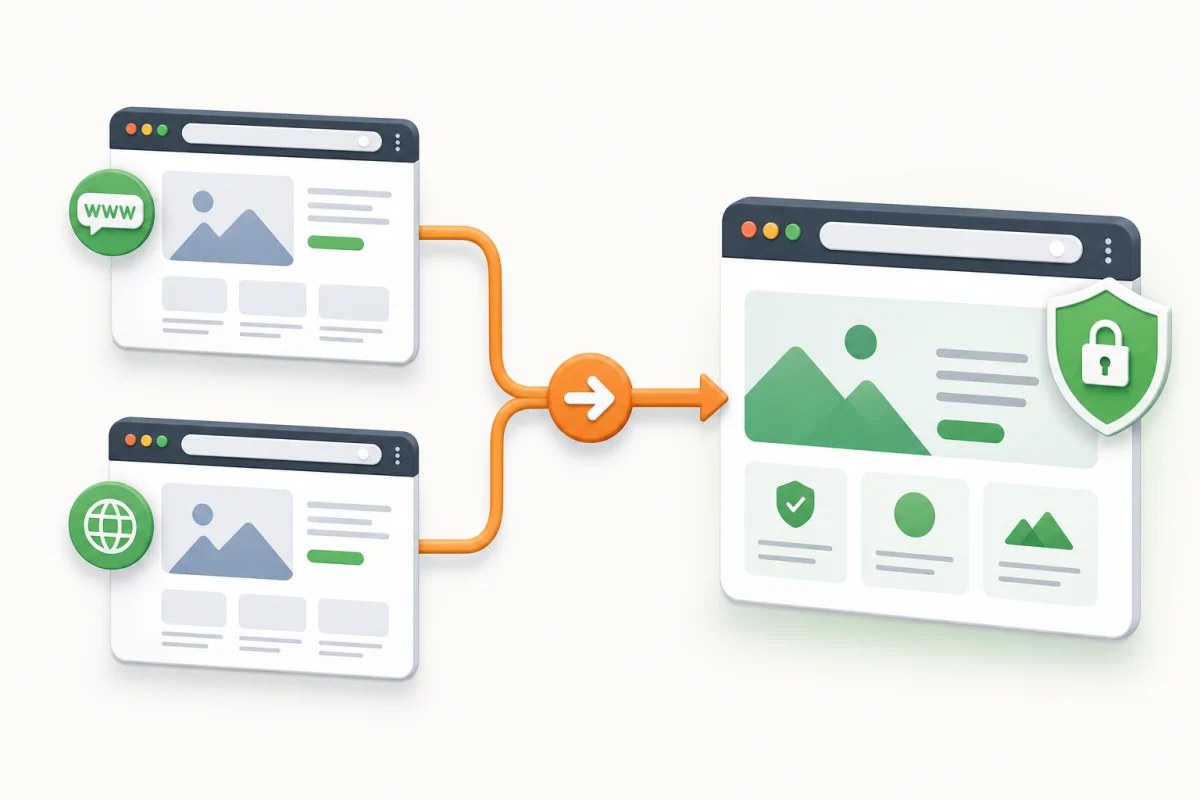 WWW and non-WWW website versions consolidate at one secure primary address